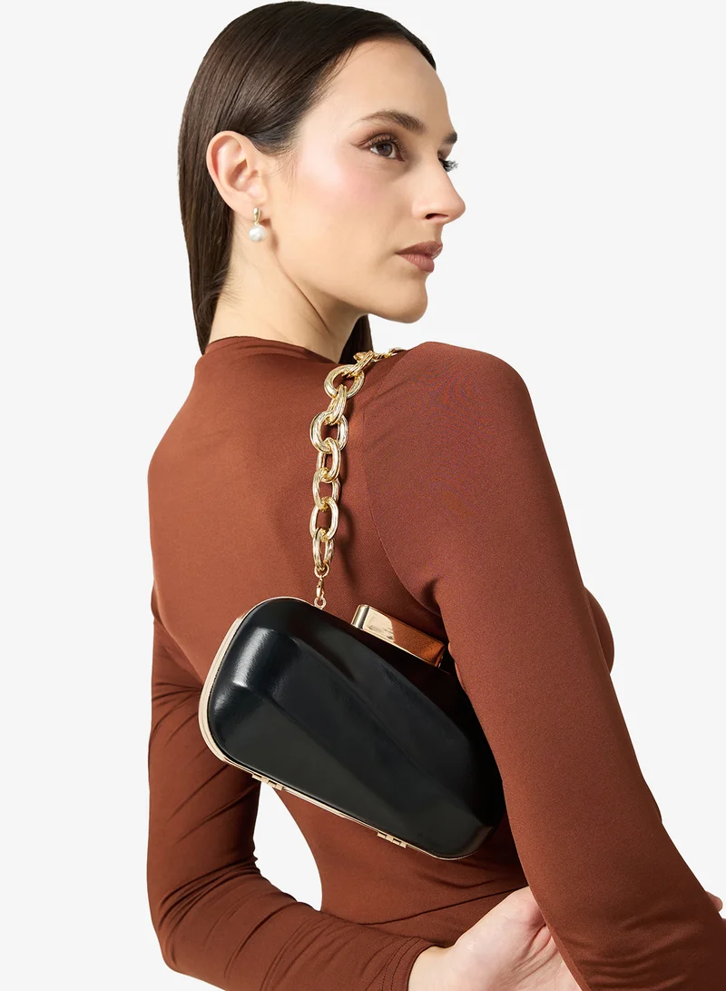 Khizana Black Metallic Statement Bag With Thick Chain for Women | Best Price UAE